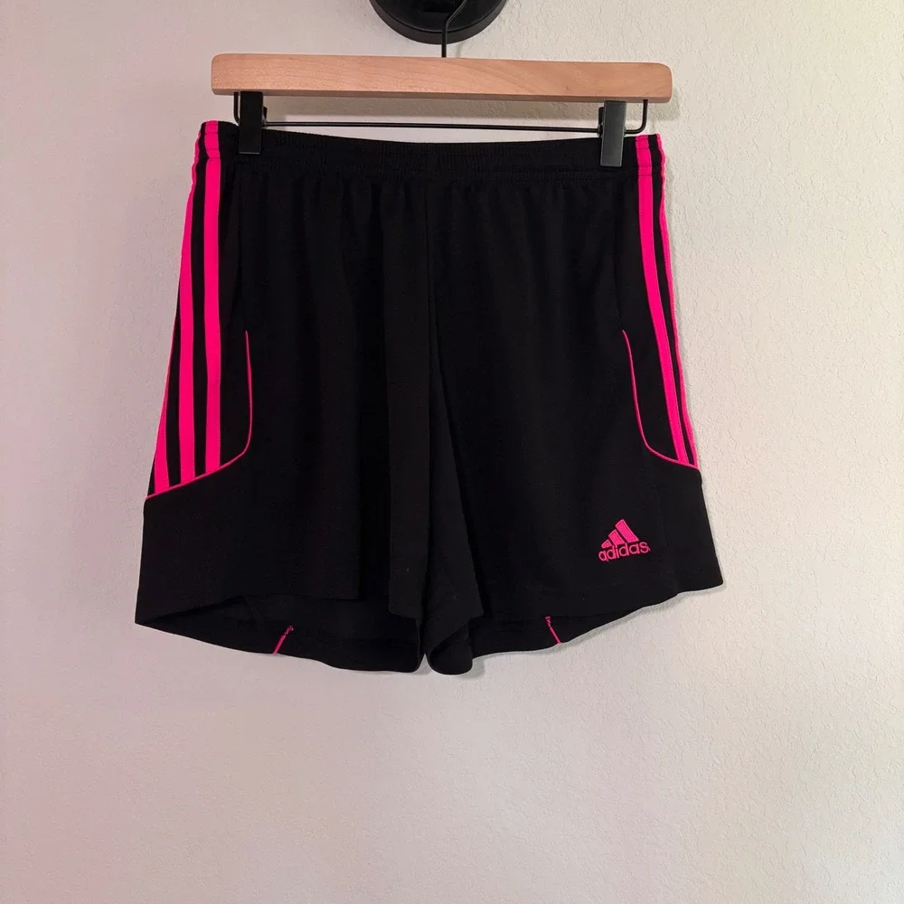 Adidas Climalite Shorts Womens Medium Black Pink 3-Stripe Y2K Athletic Gym